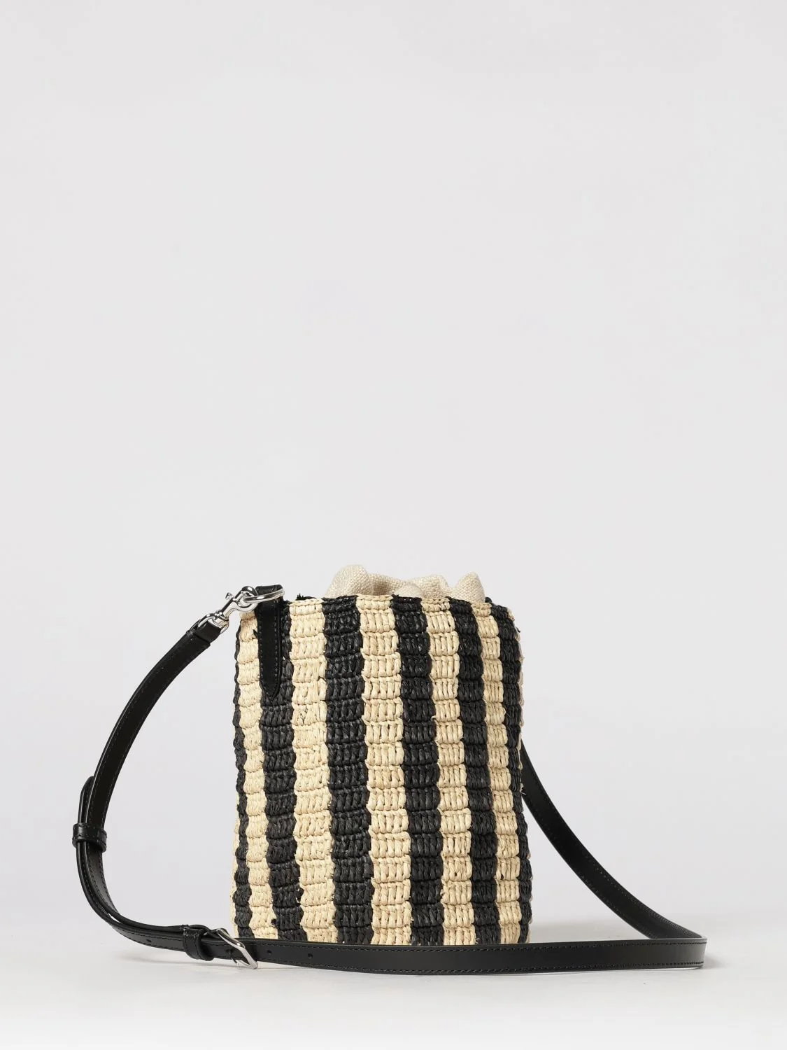 striped crochet raffia bucket bag