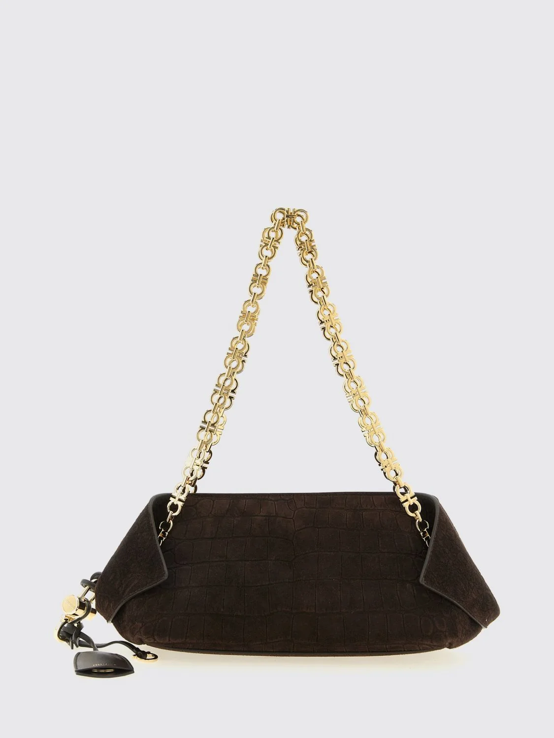 FERRAGAMO OS crocodile print suede bag