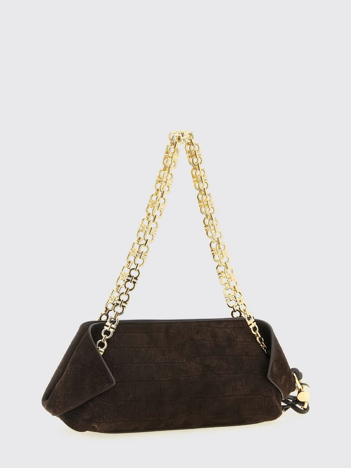 FERRAGAMO OS crocodile print suede bag