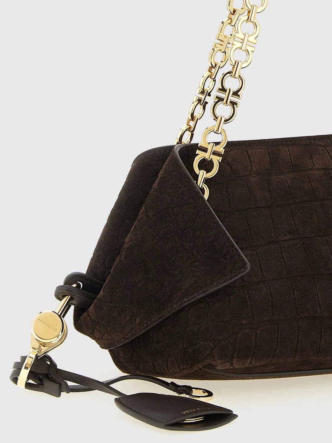 crocodile print suede bag