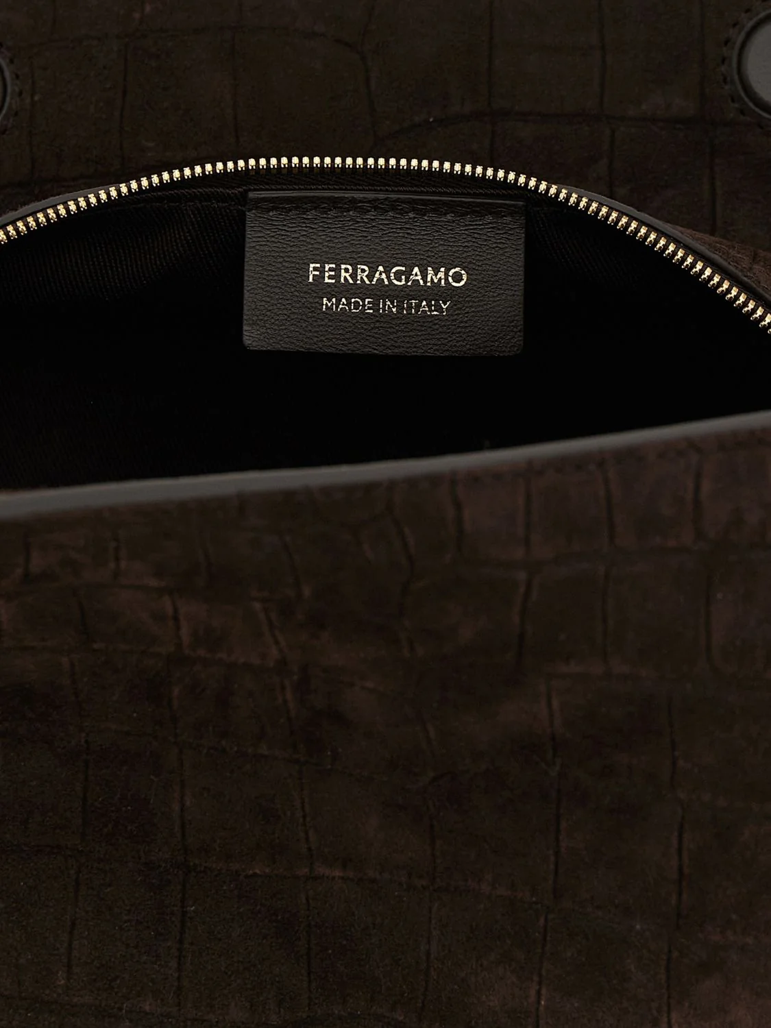 crocodile print suede bag