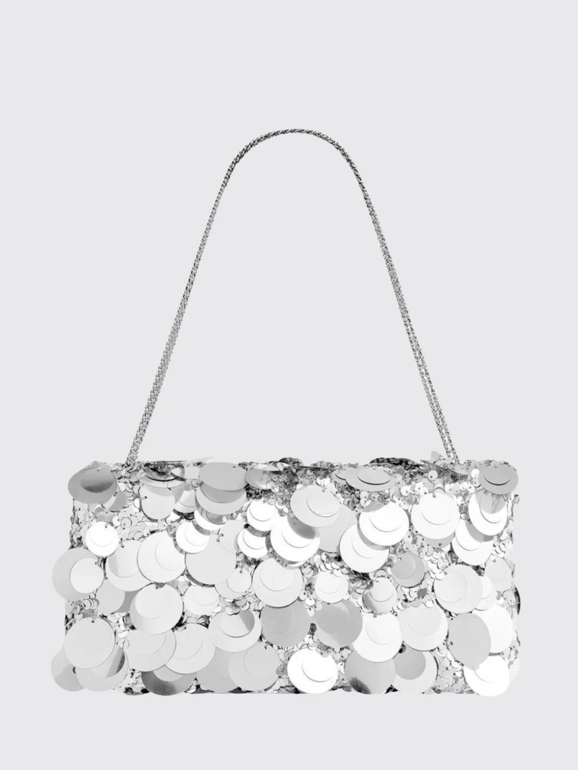 RABANNE OS sparkle baguette shoulder bag with sequins and metallic mesh handle
