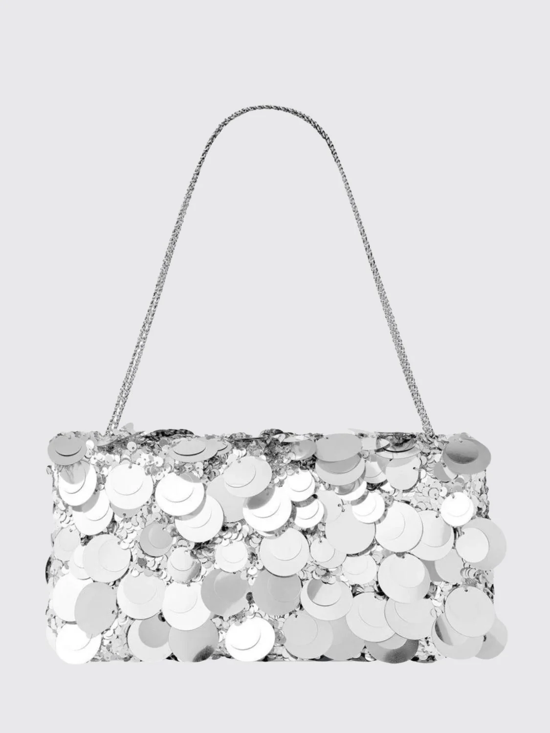 sparkle baguette shoulder bag with sequins and metallic mesh handle
