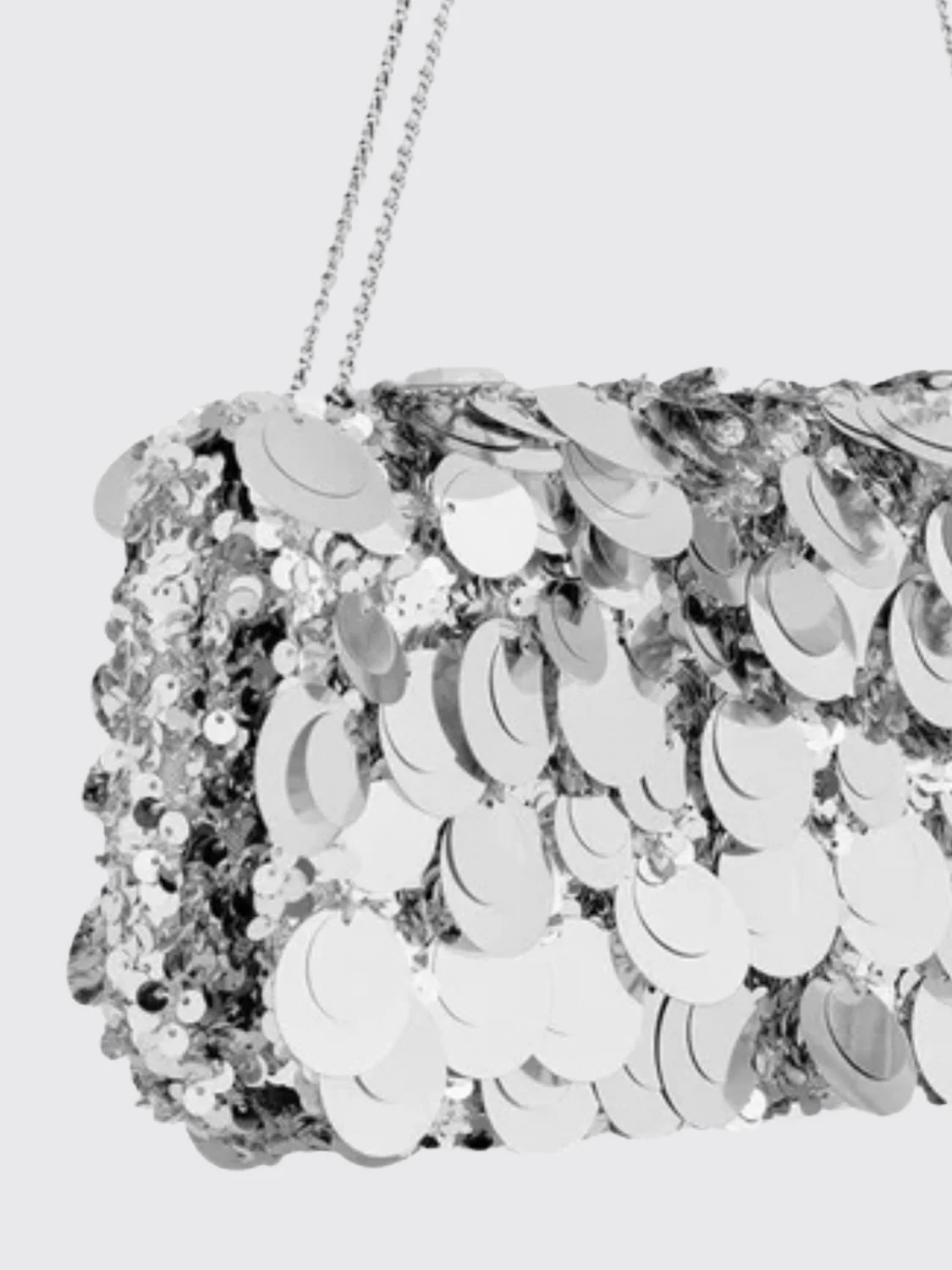 sparkle baguette shoulder bag with sequins and metallic mesh handle
