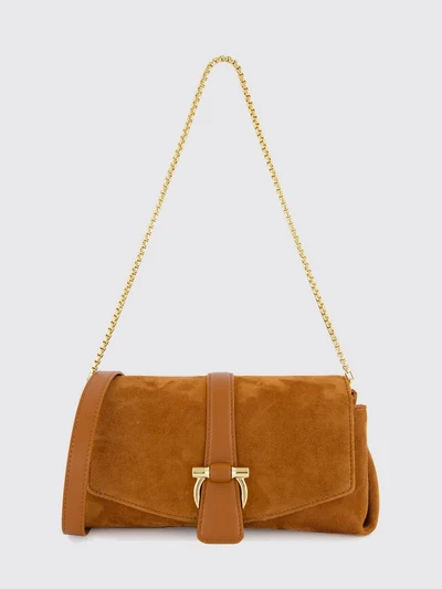 suede calfskin crossbody bag with gancini flap closure
