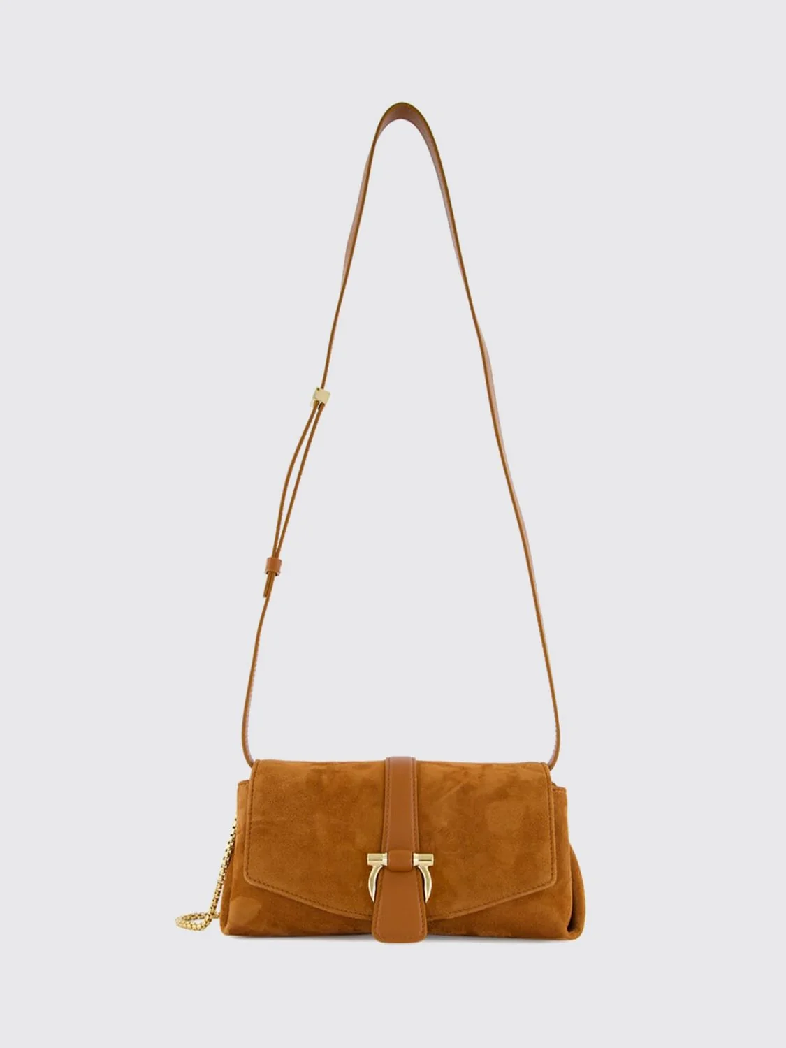 suede calfskin crossbody bag with gancini flap closure