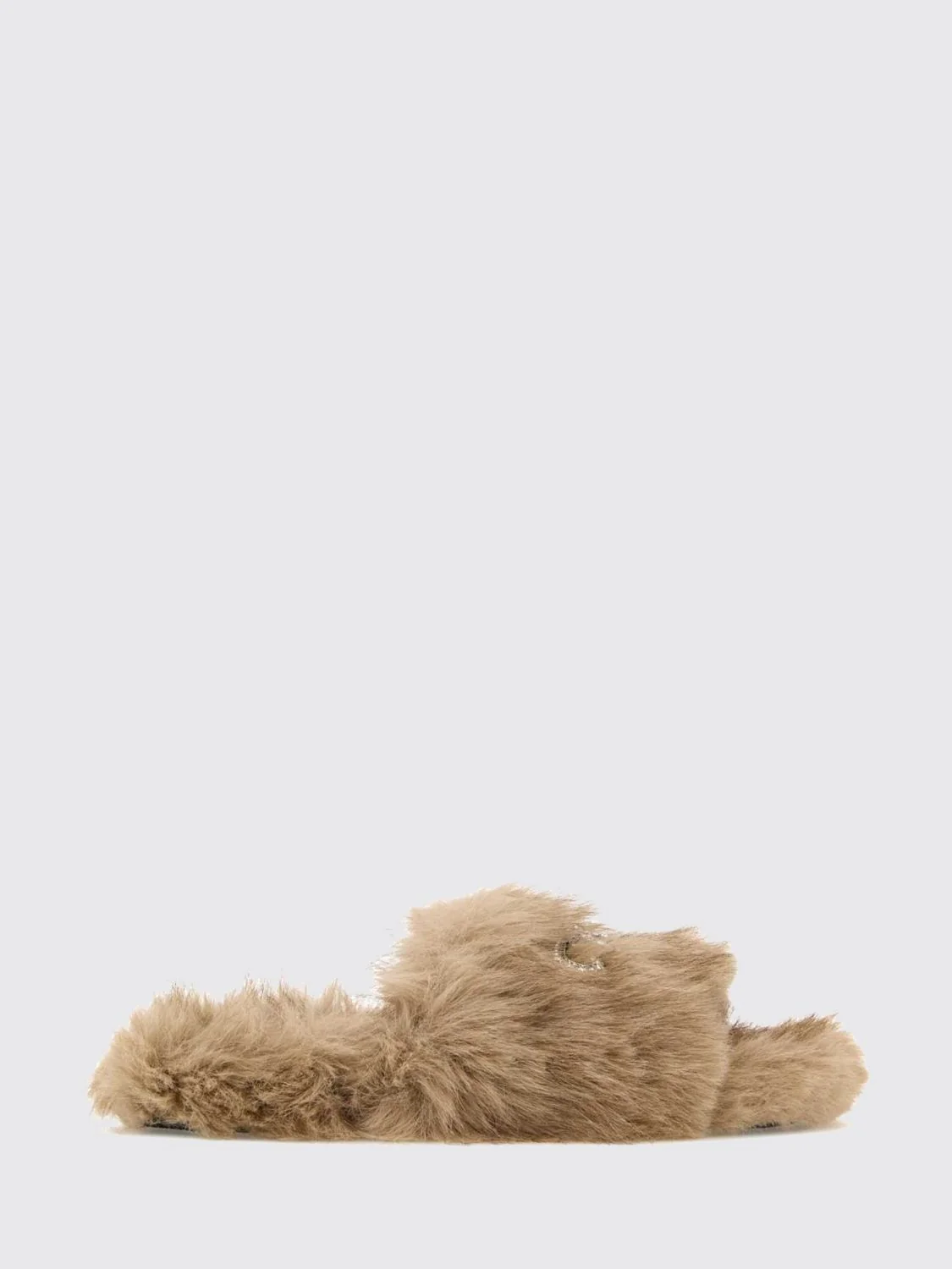 BALENCIAGA 38 faux fur slides with bow and rhinestone embellishment