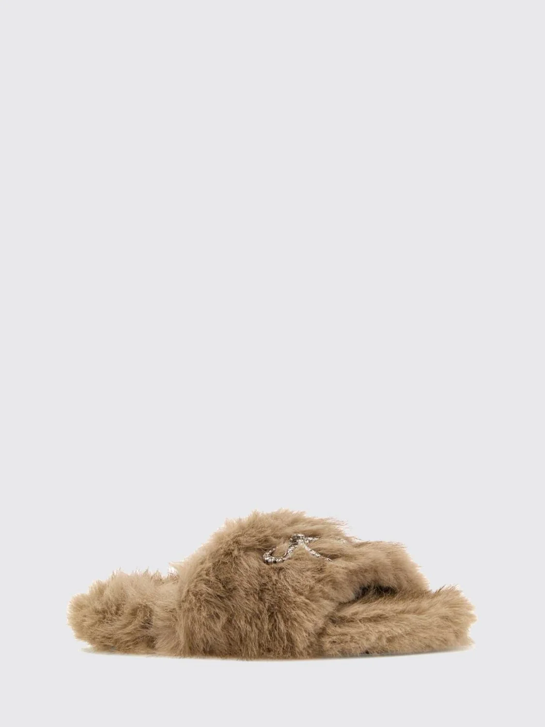 BALENCIAGA 38 faux fur slides with bow and rhinestone embellishment