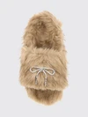 faux fur slides with bow and rhinestone embellishment