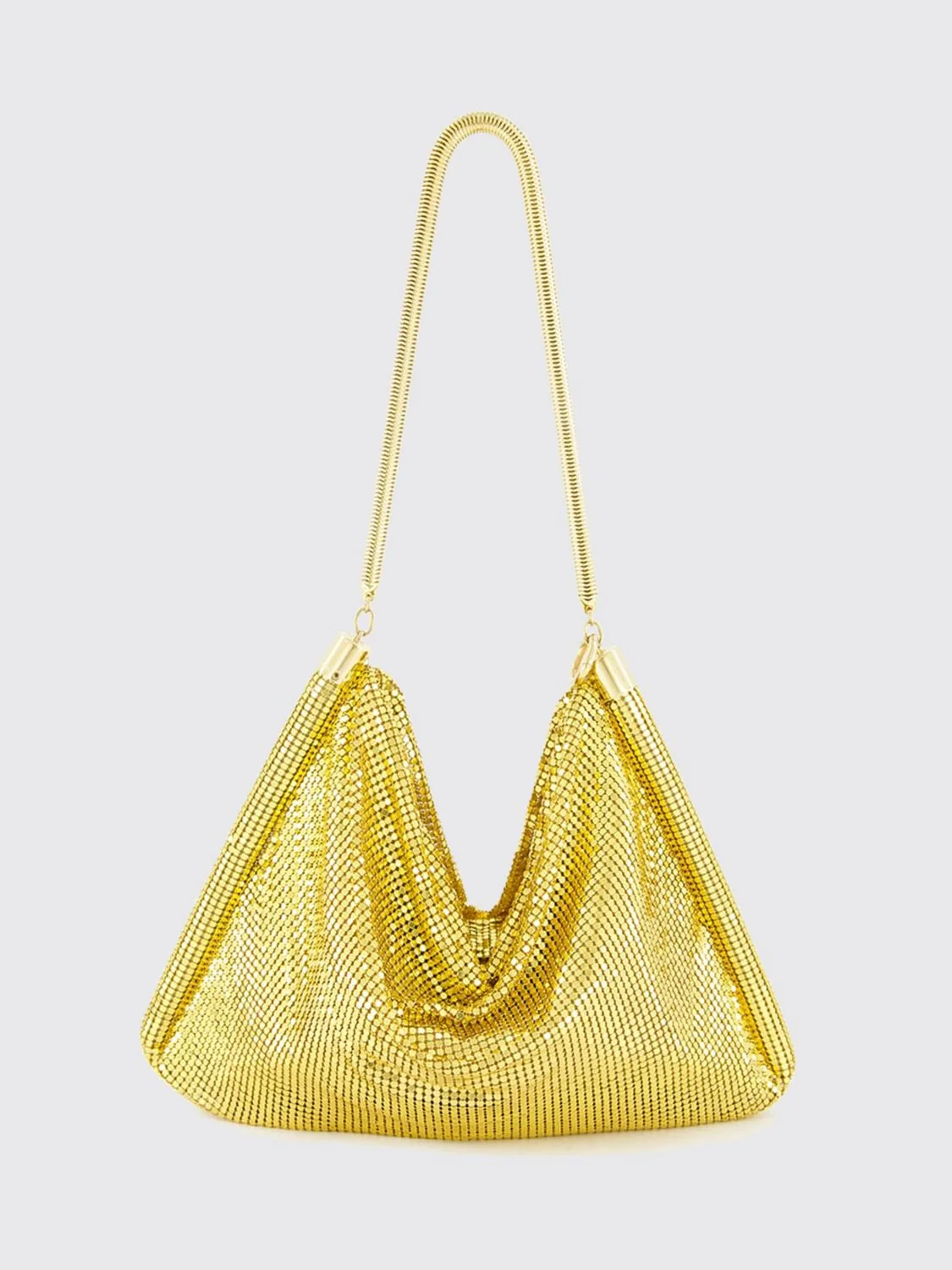 RABANNE OS pixel aluminum shoulder bag with metal mesh handle