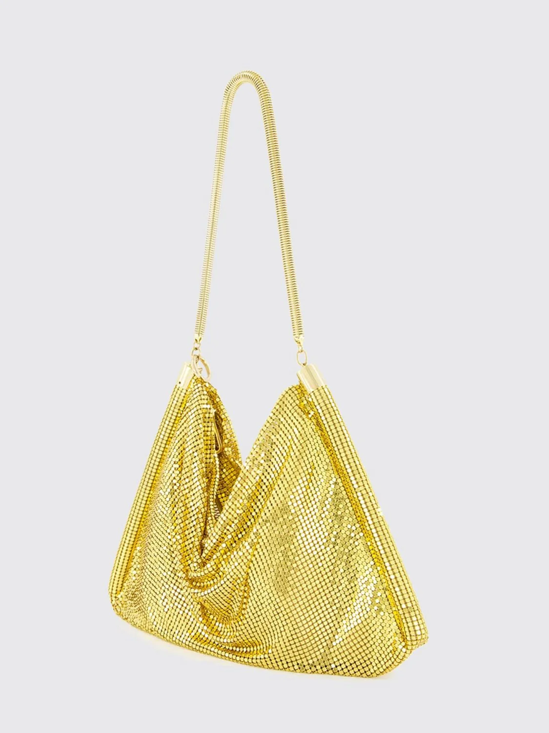 pixel aluminum shoulder bag with metal mesh handle