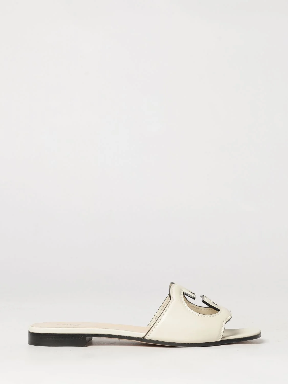 GUCCI 36½ smooth leather mules with gg monogram and square toe