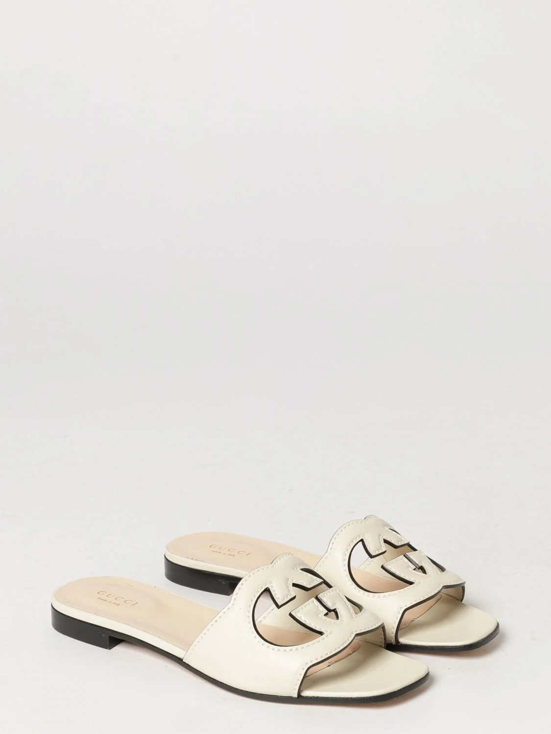 GUCCI 36½ smooth leather mules with gg monogram and square toe