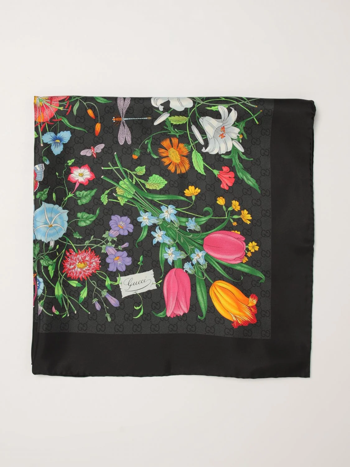 GUCCI OS gg monogram floral print square silk scarf