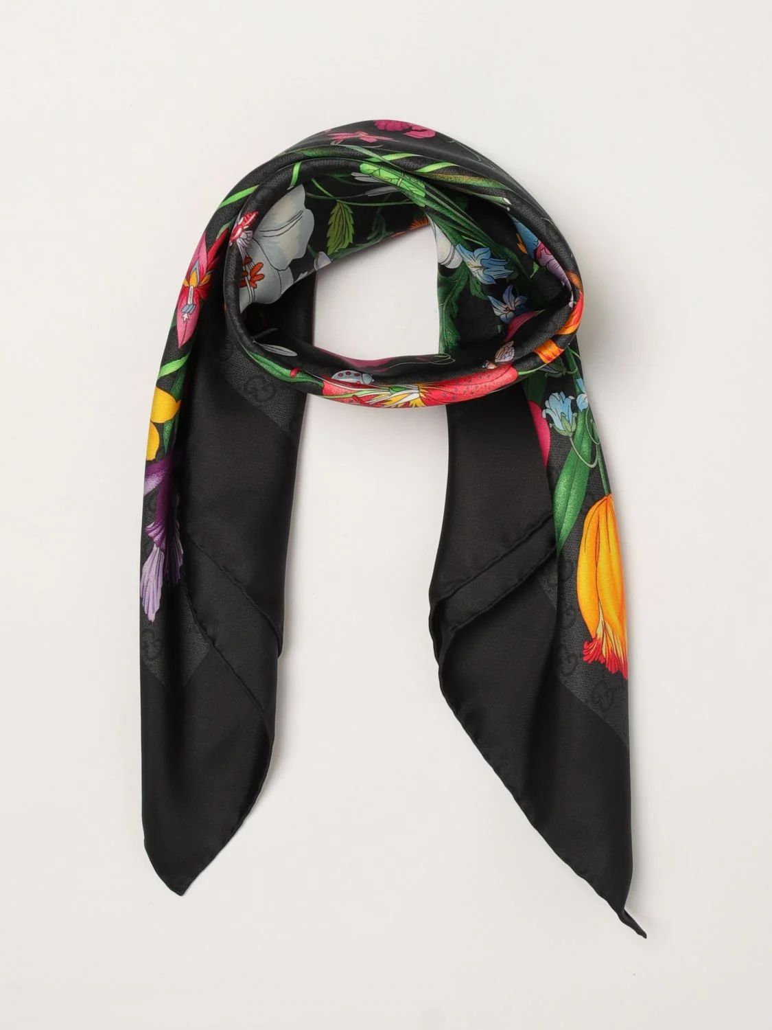 GUCCI OS gg monogram floral print square silk scarf