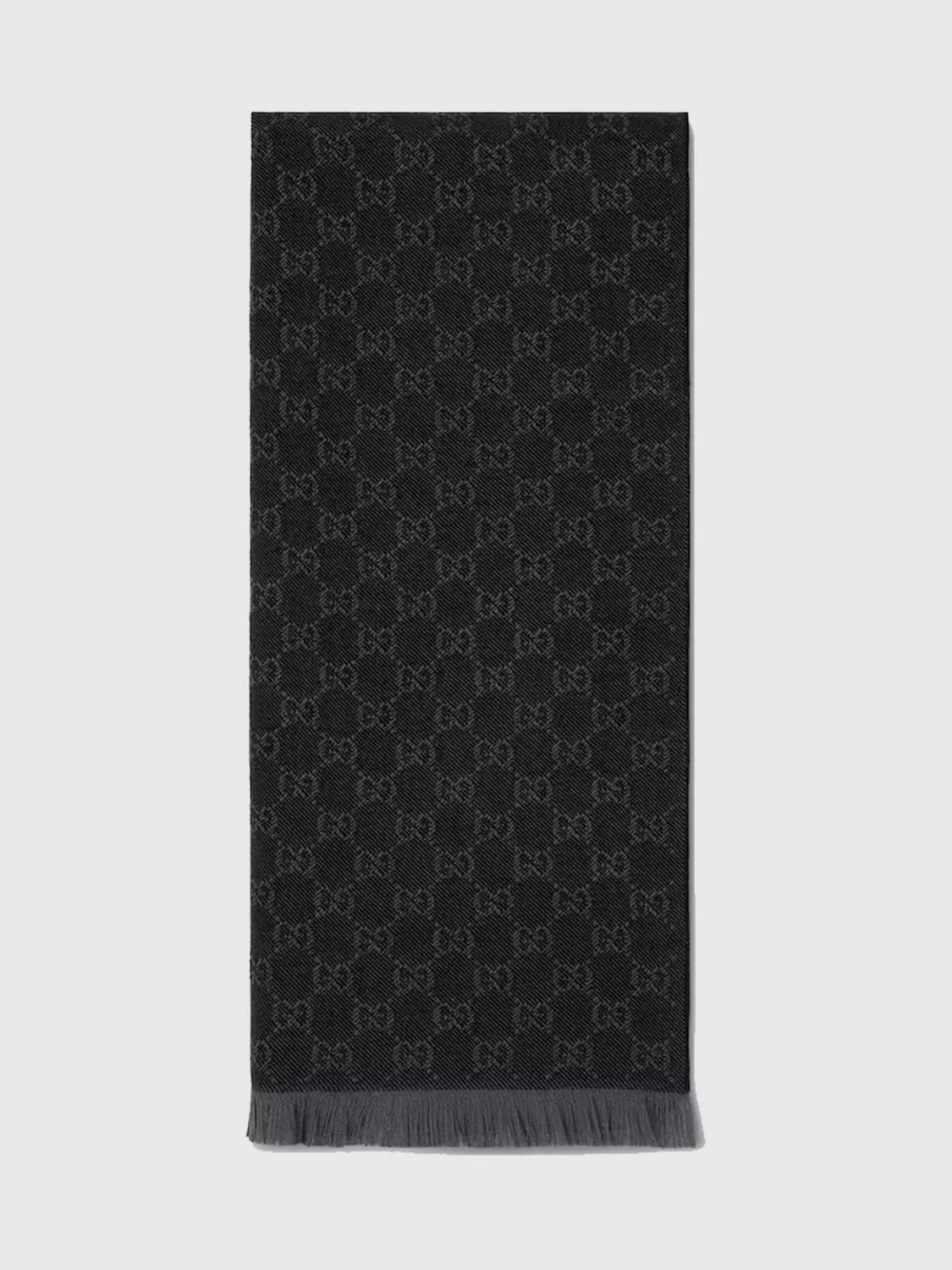 GUCCI OS gg monogram jacquard wool scarf with fringed edges