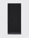 gg monogram jacquard wool scarf with fringed edges