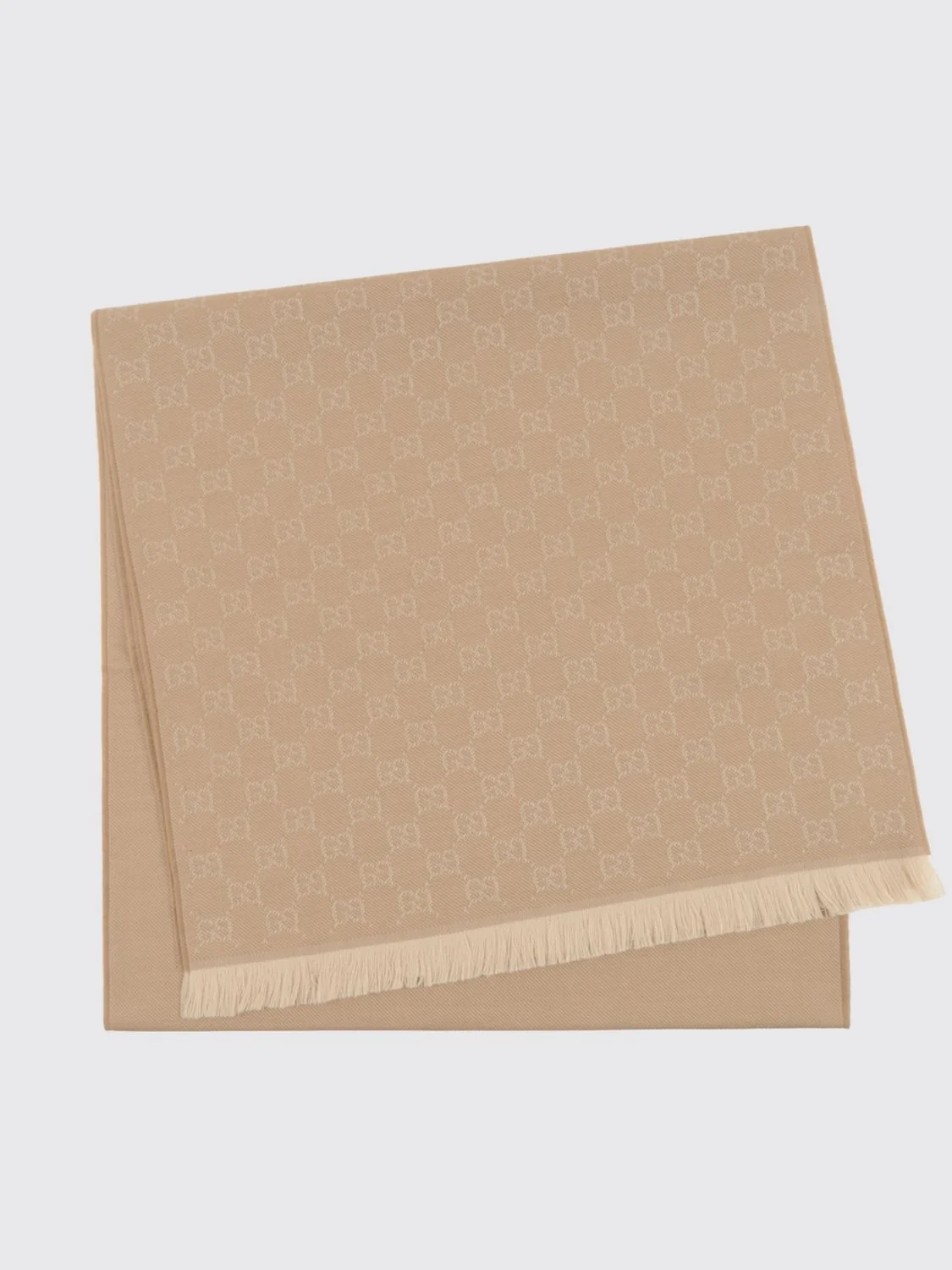 GUCCI OS gg monogram jacquard wool scarf with fringed edges