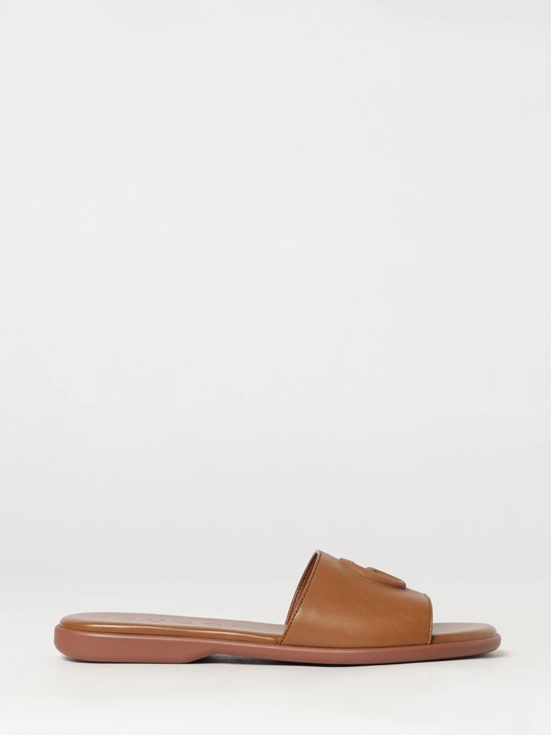 GUCCI 37 calfskin leather slides with embossed gg monogram