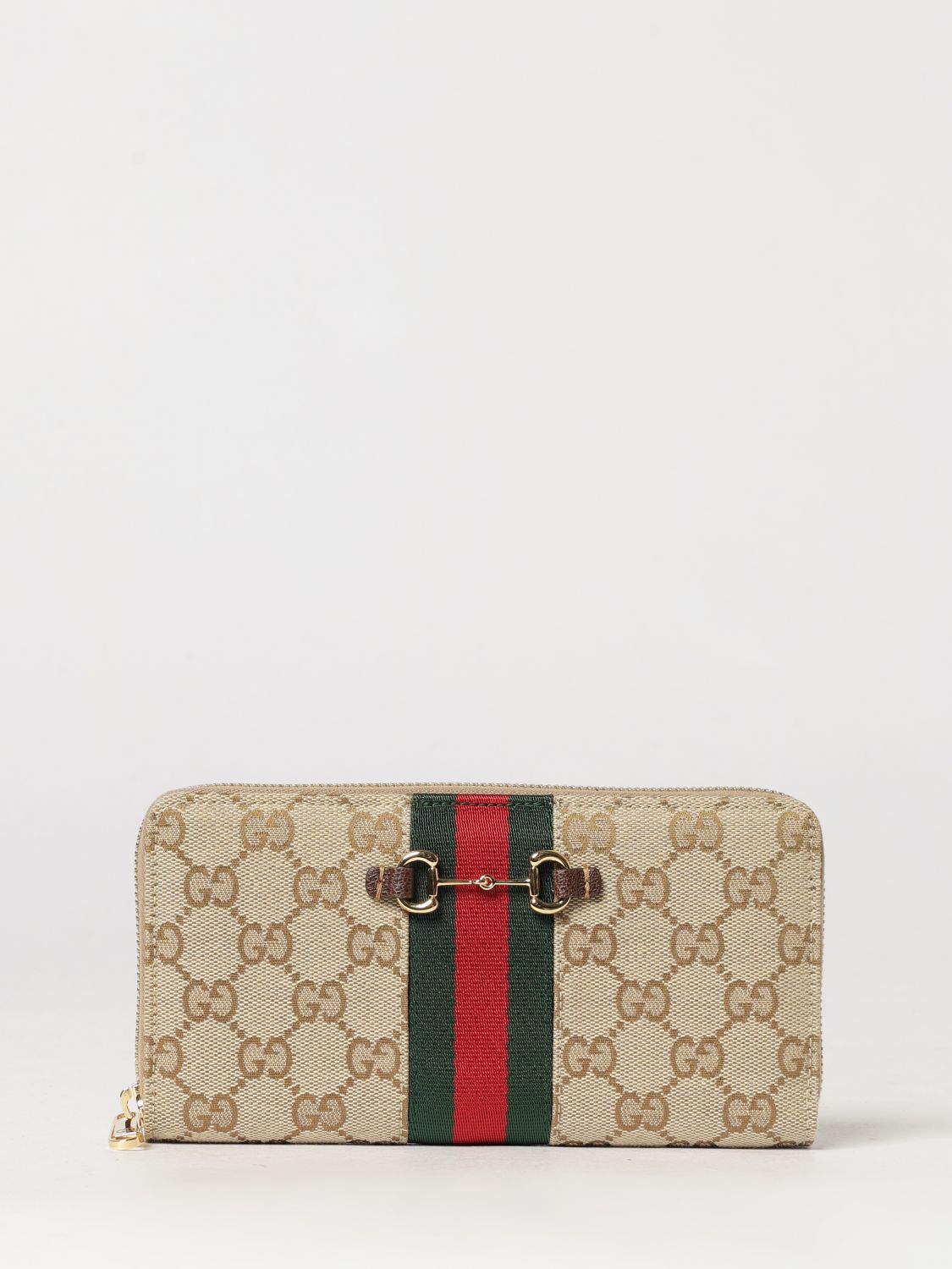 GUCCI OS continental wallet with gg monogram, web stripe and horsebit detail