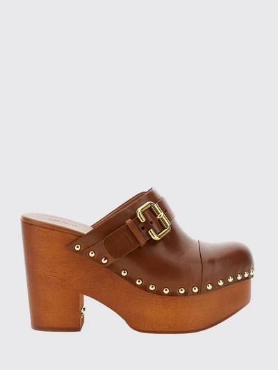 chloé jeanette calfskin sabot mules with high heel and studs