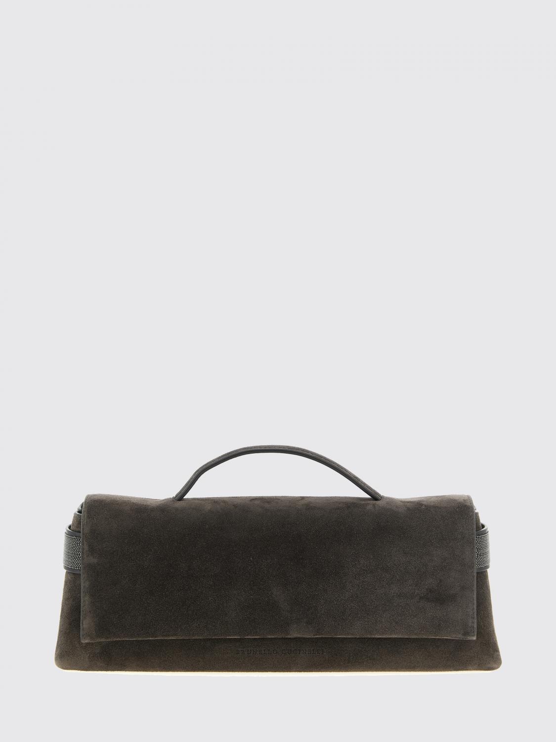 BRUNELLO CUCINELLI OS suede calfskin clutch with monili embellishment