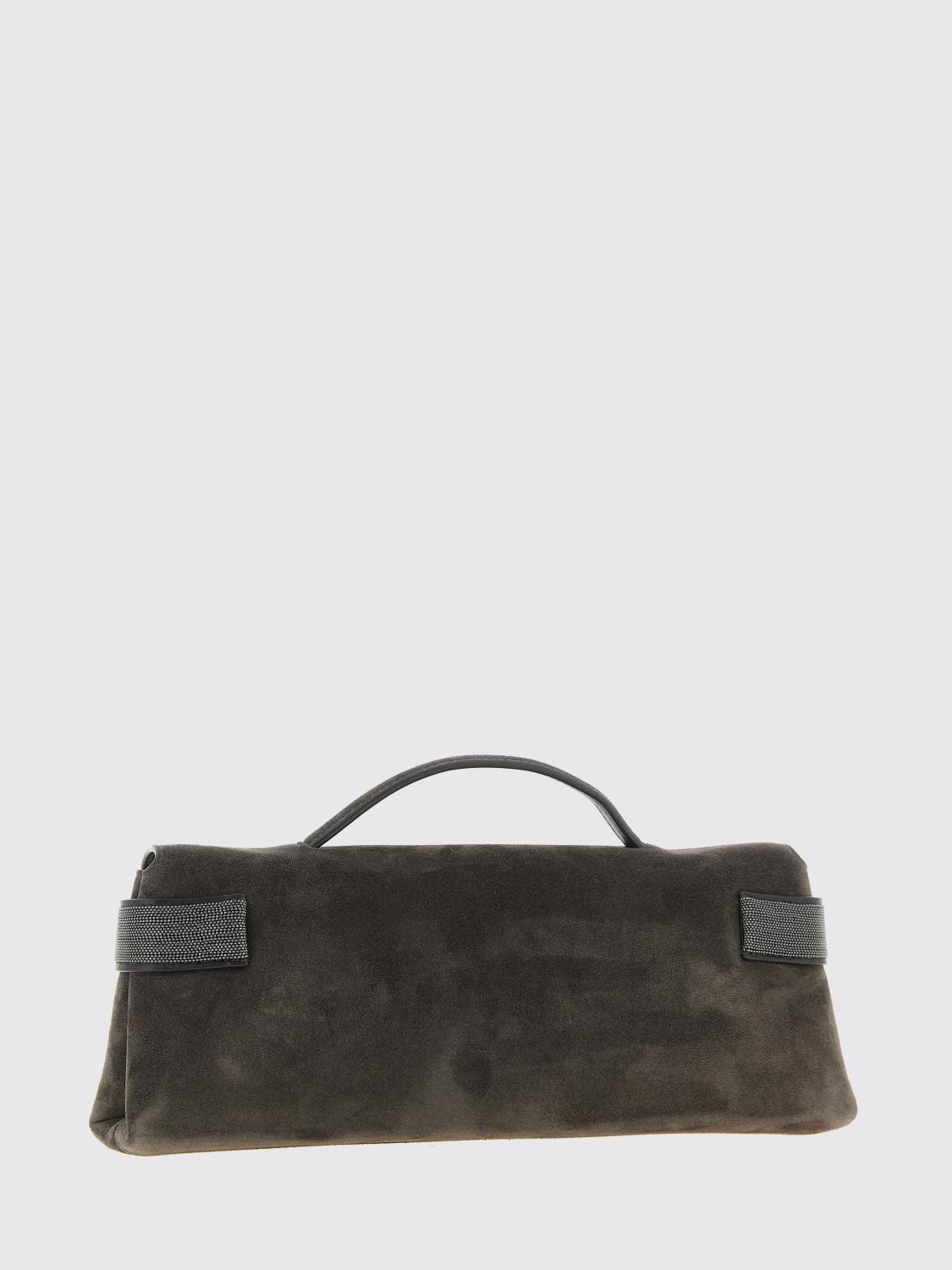 suede calfskin clutch with monili embellishment