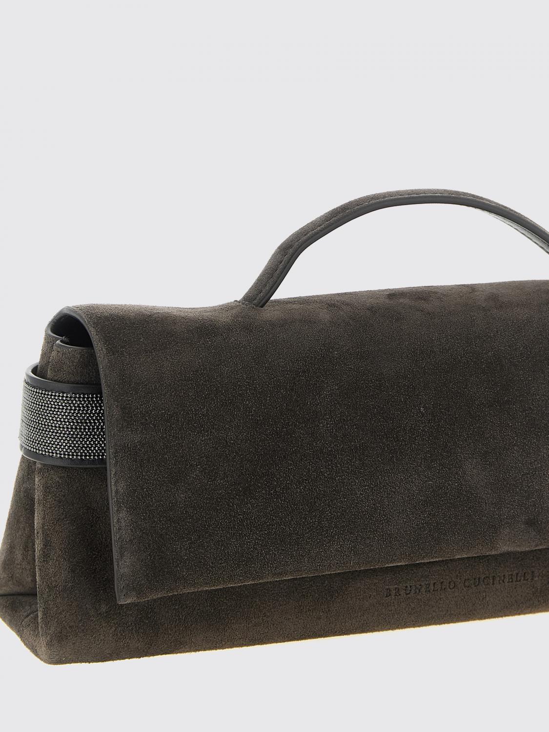 suede calfskin clutch with monili embellishment