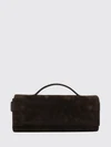 suede calfskin clutch with monili embellishment
