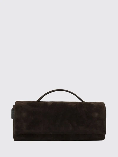 suede calfskin clutch with monili embellishment