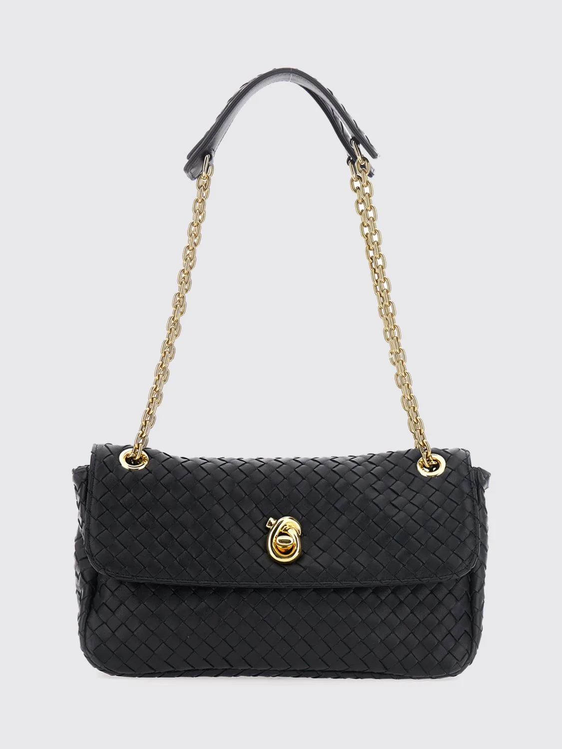 madison shoulder bag in intrecciato leather with chain strap
