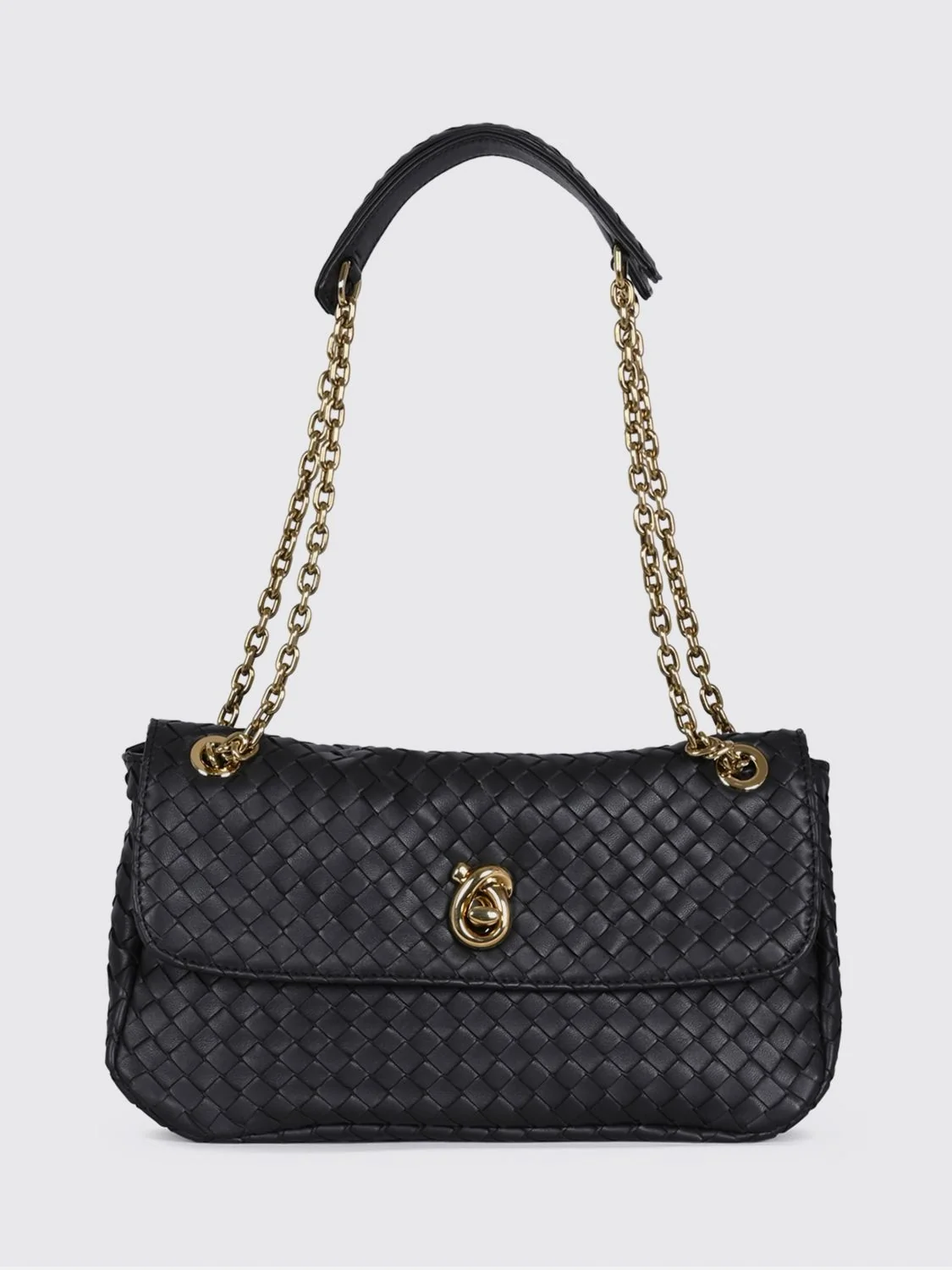 madison shoulder bag in intrecciato leather with chain strap