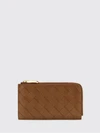 zipped flat card holder in intrecciato lambskin leather