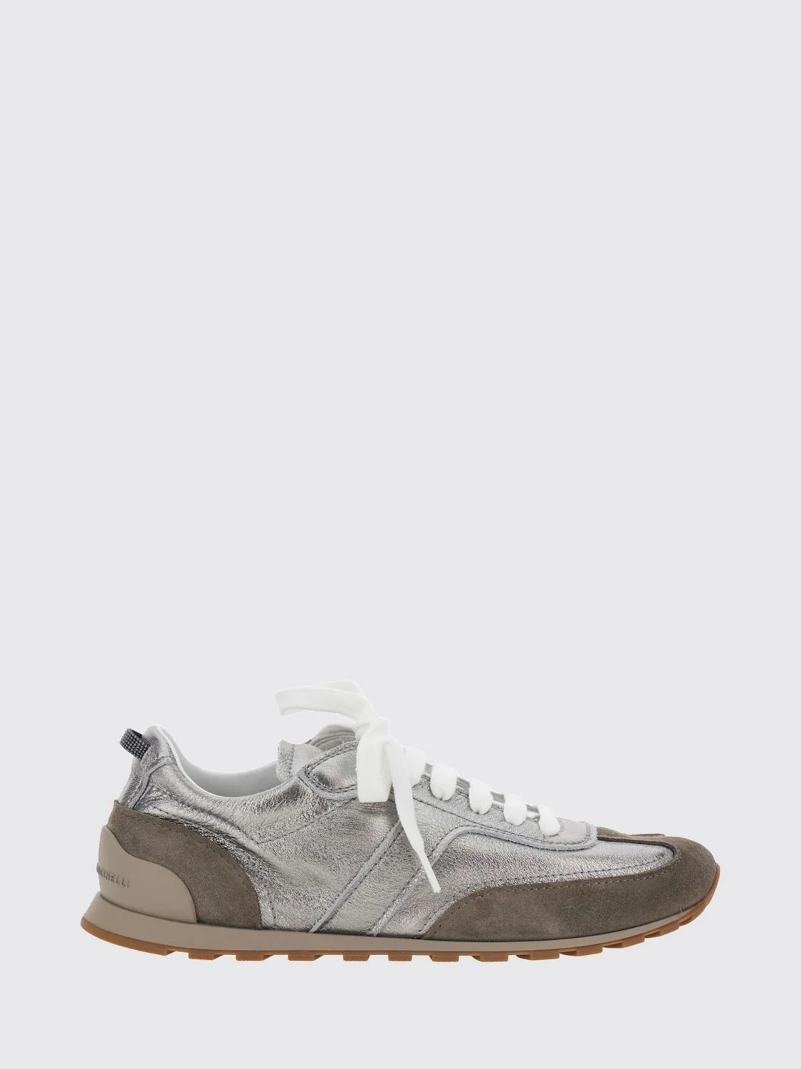 bicolour laminated and suede leather trainers with monili