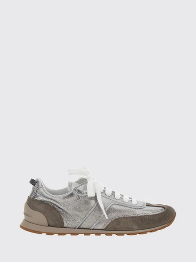 bicolour laminated and suede leather trainers with monili
