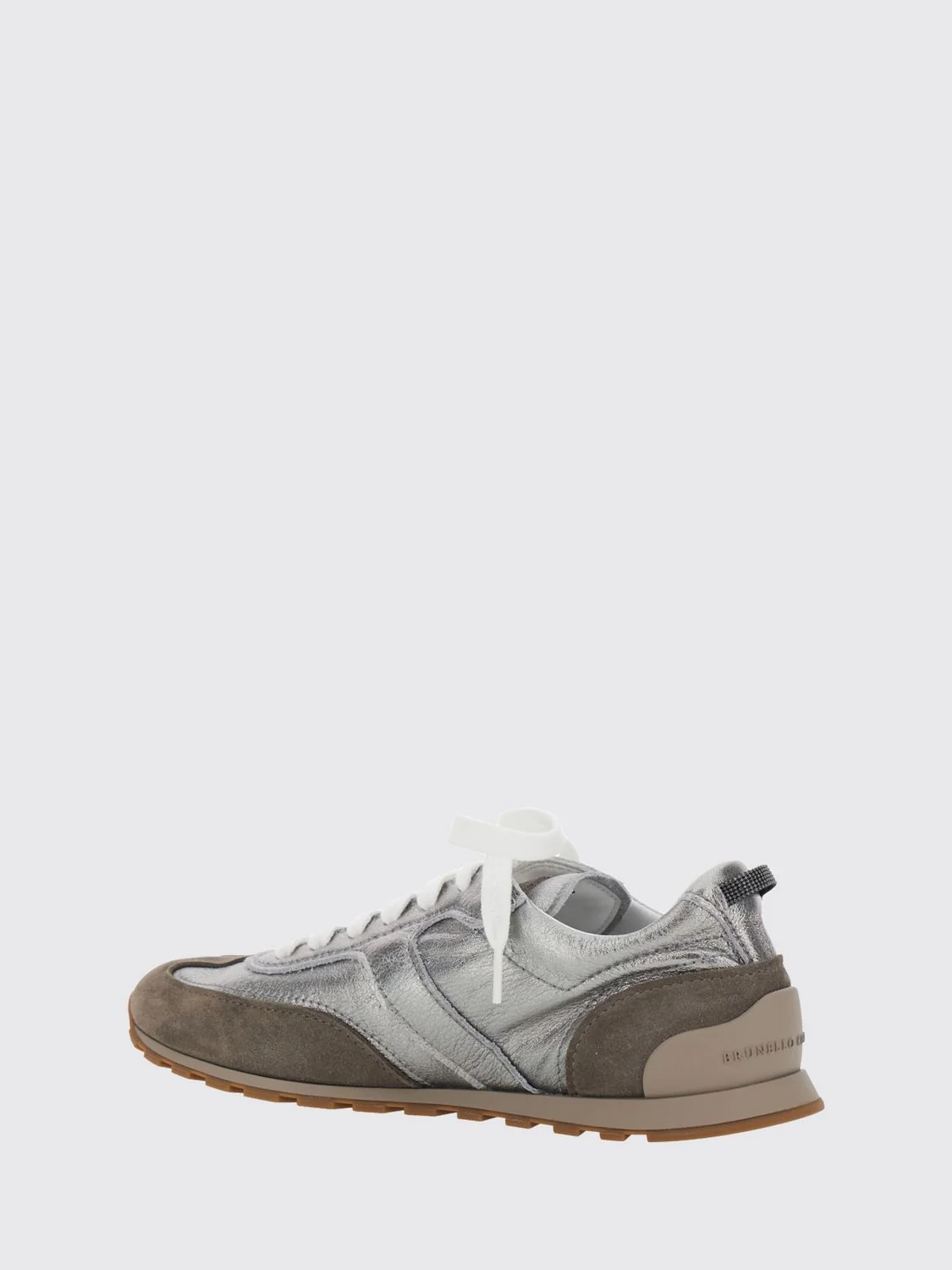 bicolour laminated and suede leather trainers with monili