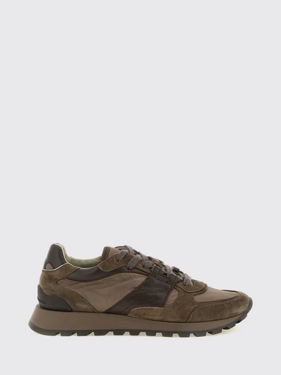 bicolour nylon and suede calfskin trainers