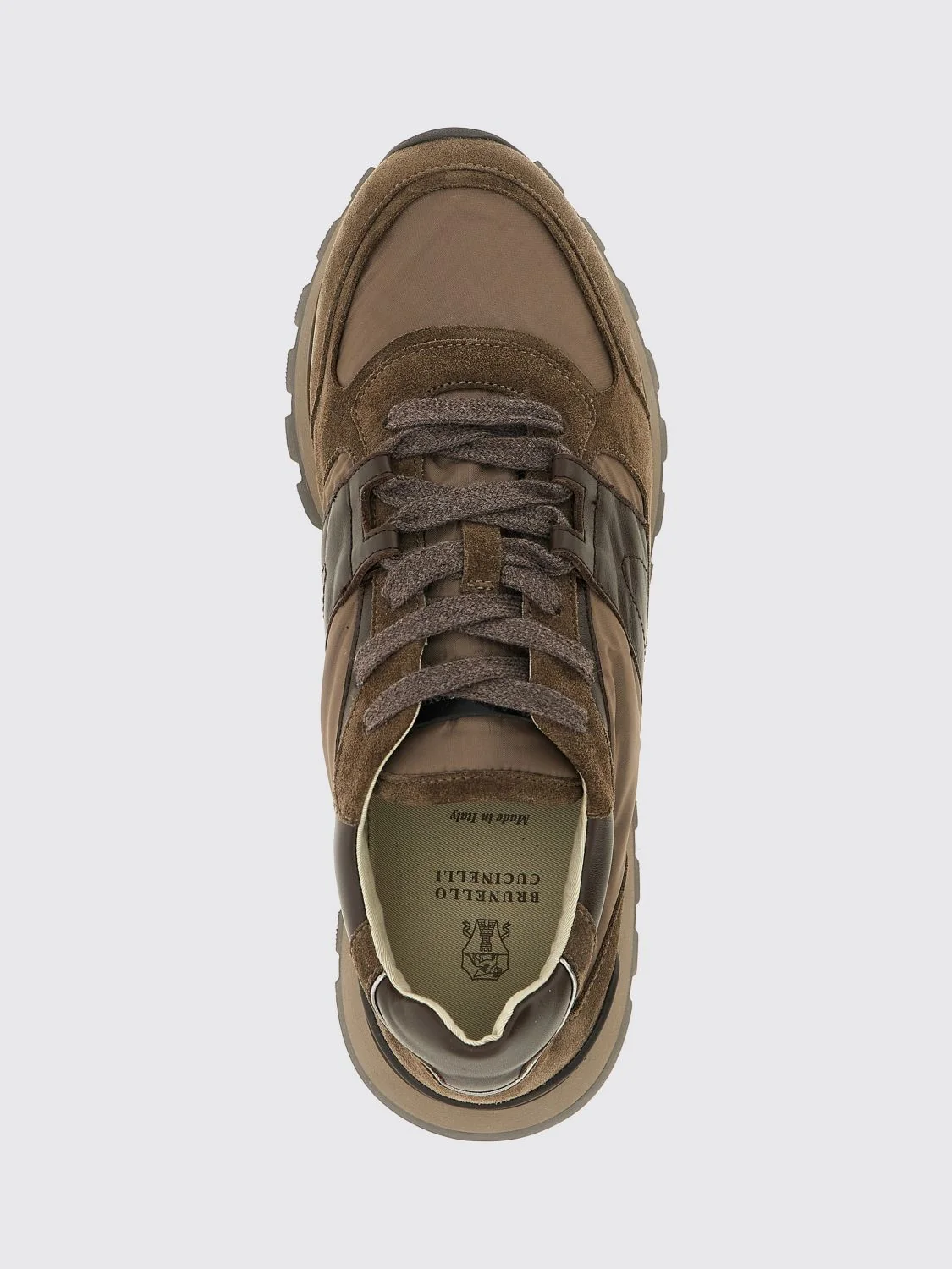 bicolour nylon and suede calfskin trainers