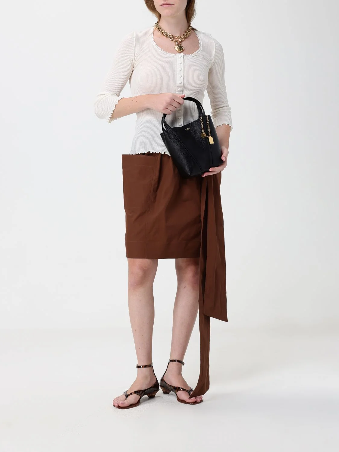 spin mini grained calfskin handbag chloé with ring detail