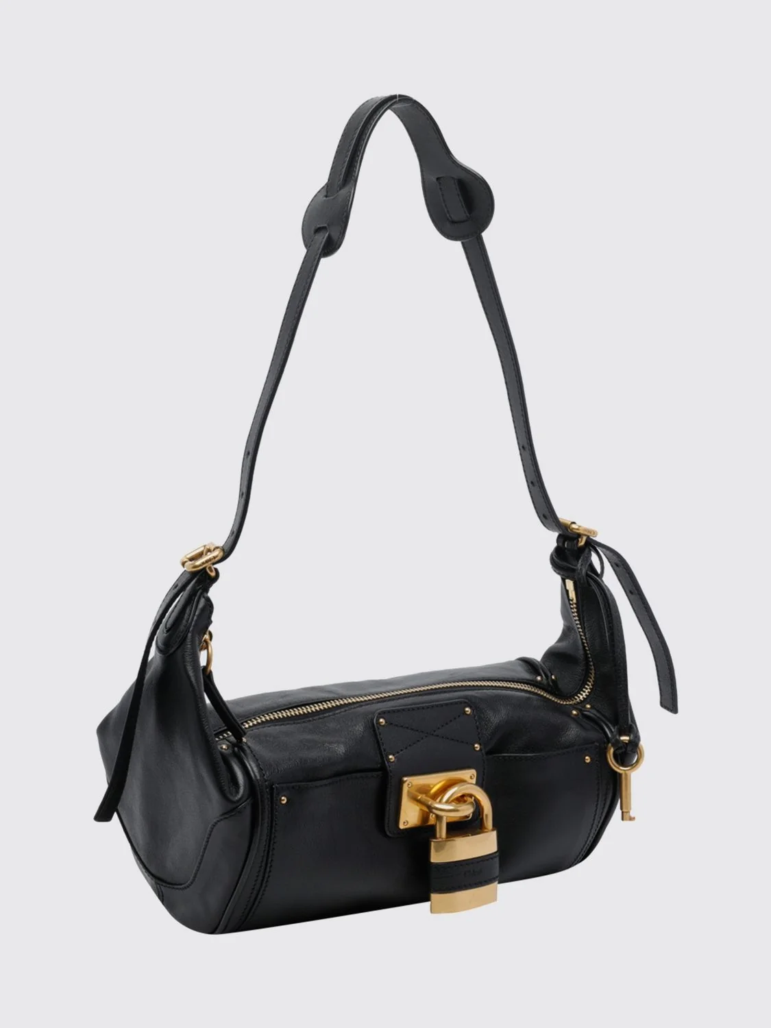 paddington grained calfskin shoulder bag chloé with padlock