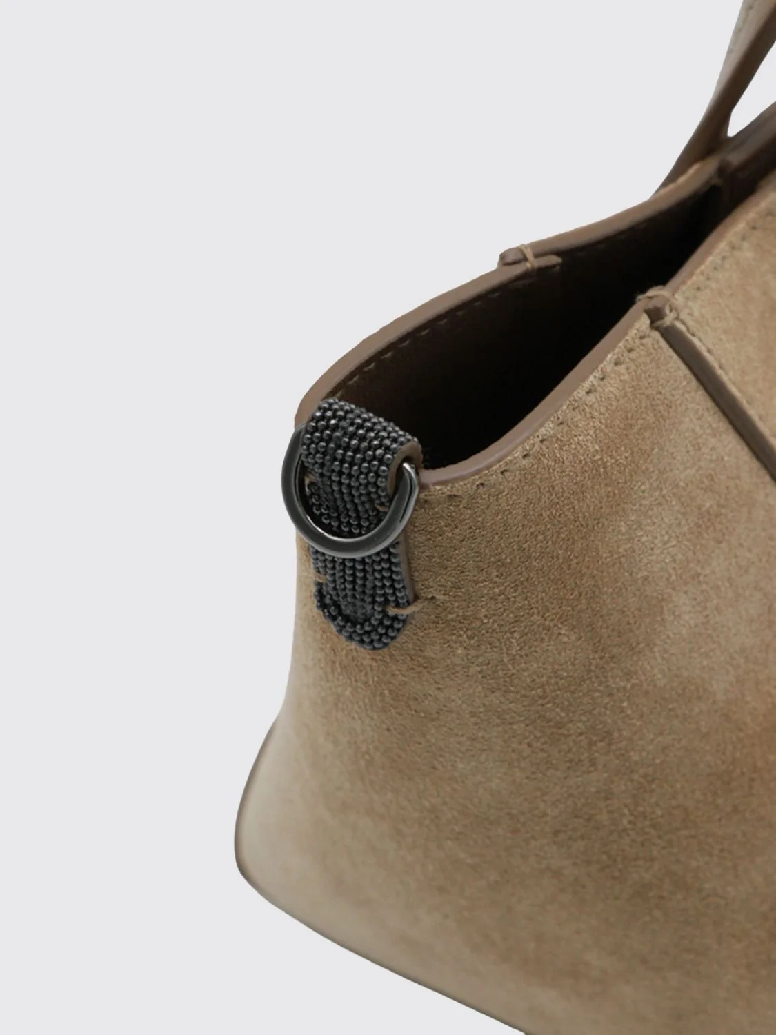 small suede handbag with monili embellishment