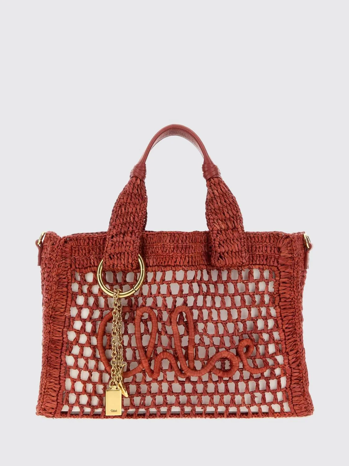 summer banana handbag chloé in raffia with embroidered logo and shoulder strap