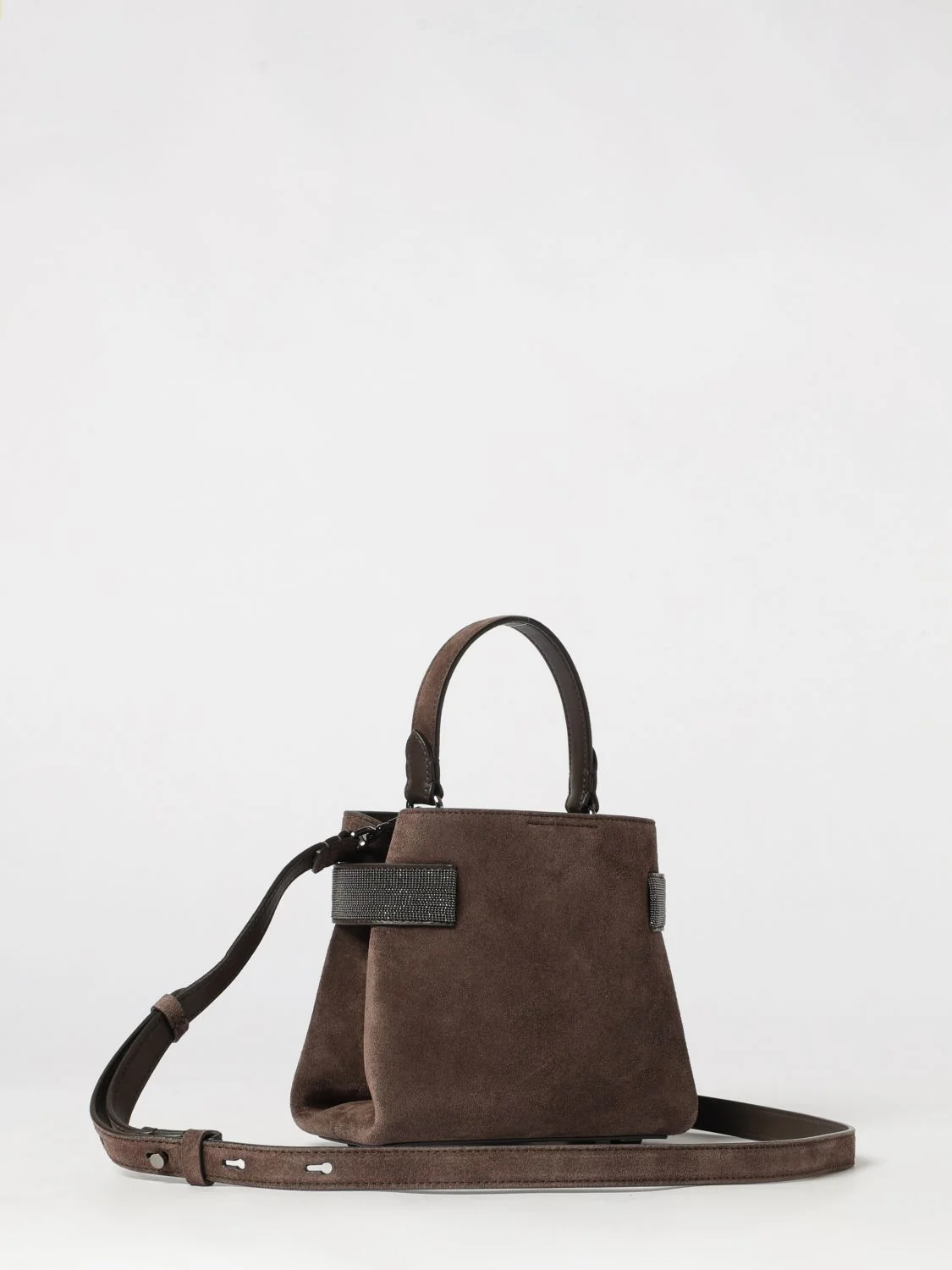 small suede handbag with monili embellishment