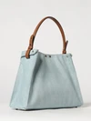 way medium denim shoulder bag with twist-lock closure