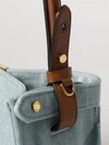 way medium denim shoulder bag with twist-lock closure