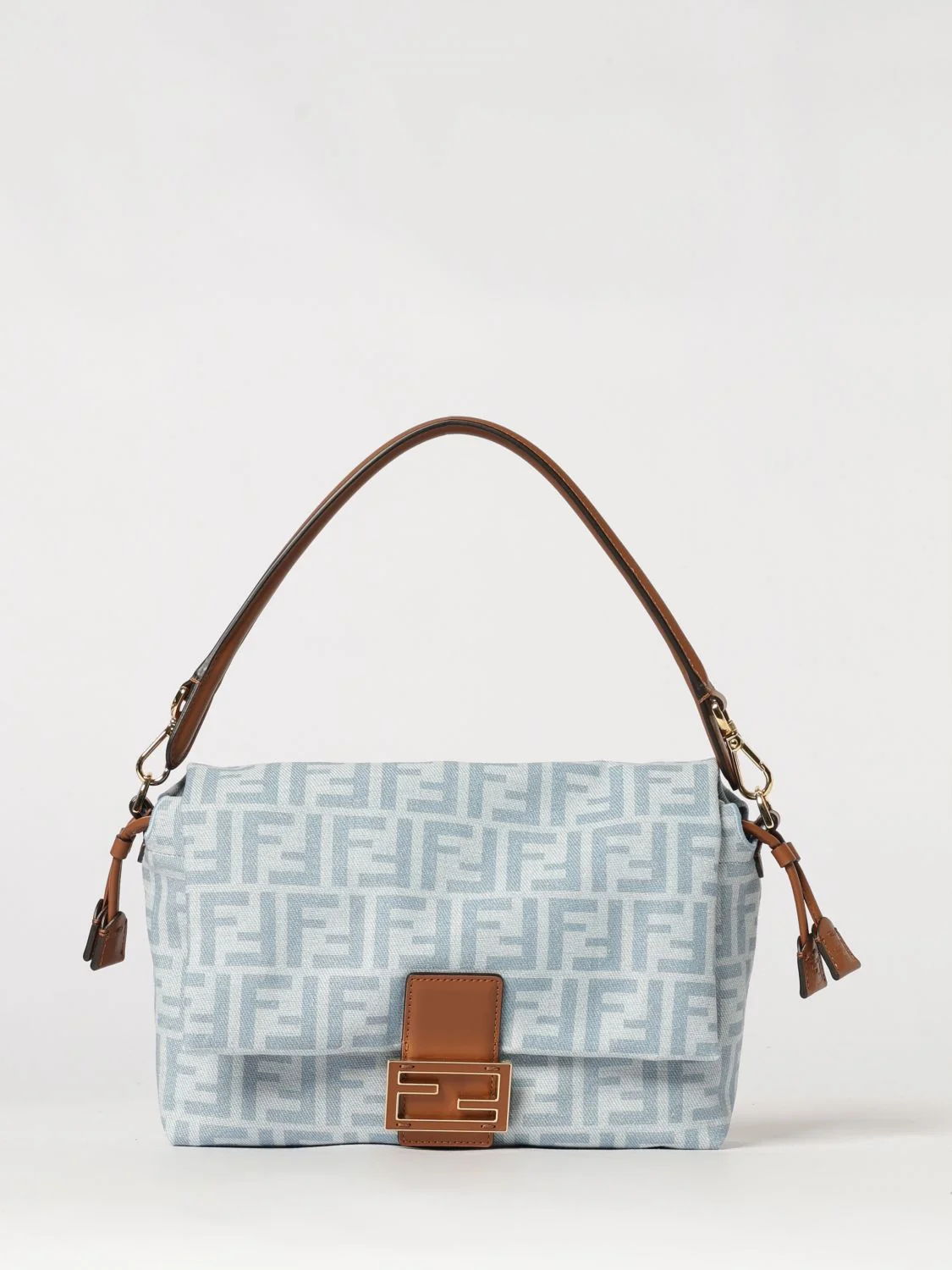 FENDI OS mamma baguette ff monogram jacquard denim shoulder bag