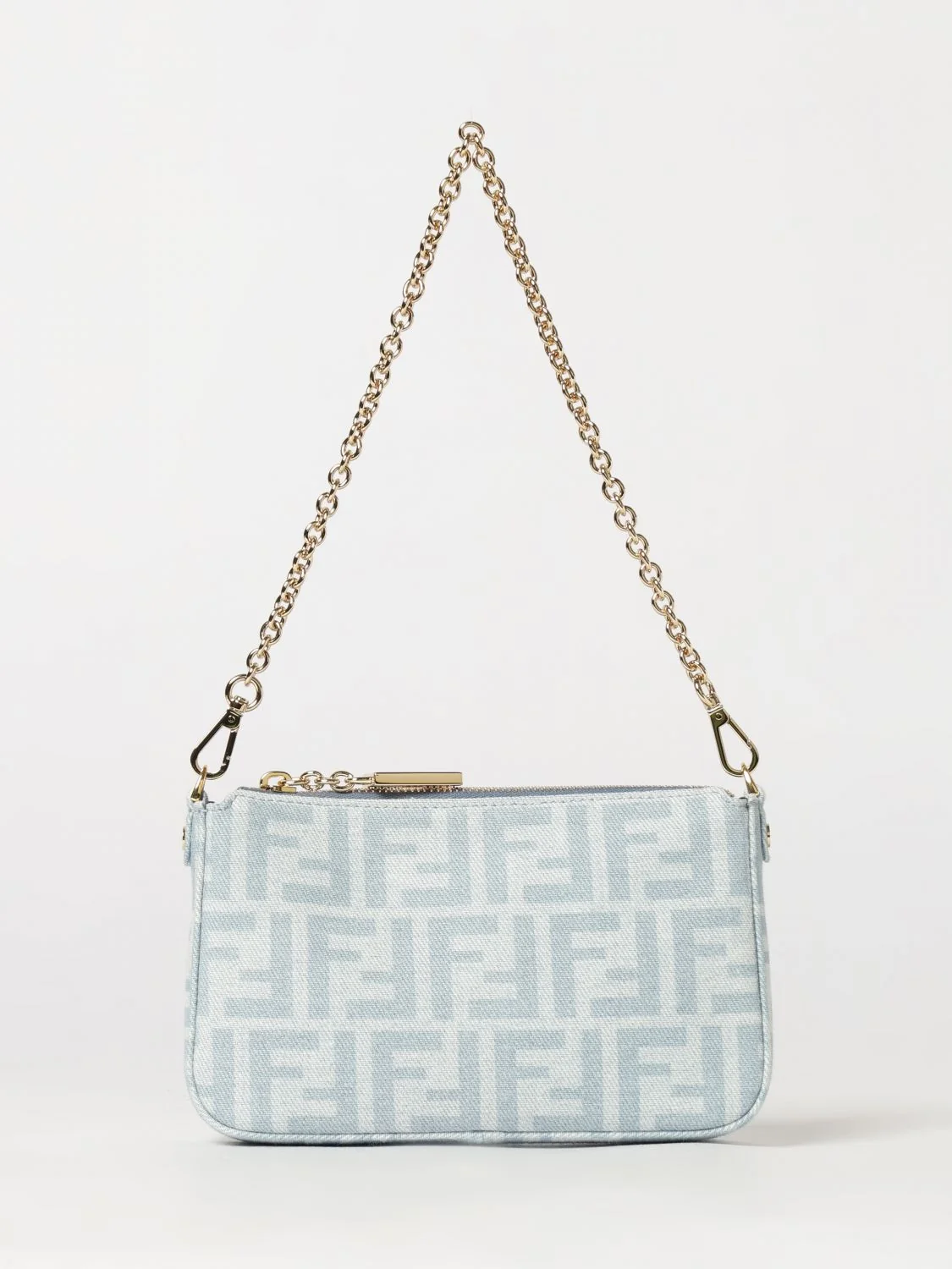 FENDI OS mini baguette bag in ff monogram denim with removable strap