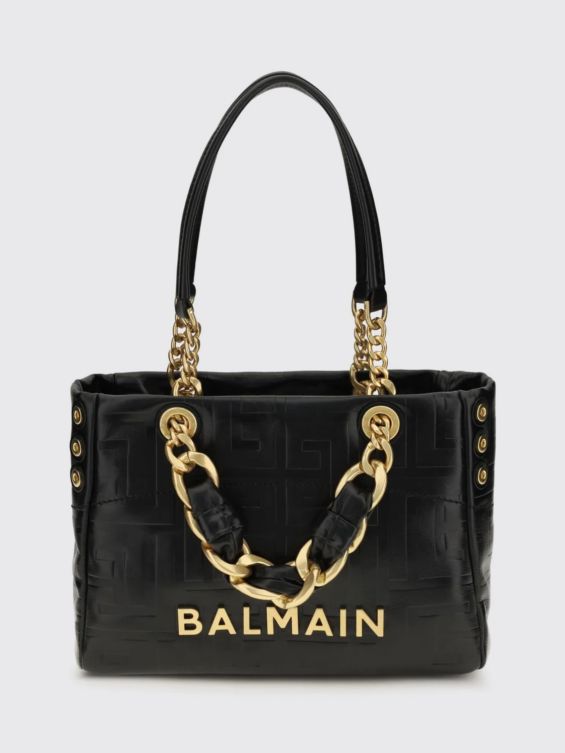 BALMAIN OS 1945 soft calfskin leather tote with pb labyrinth monogram