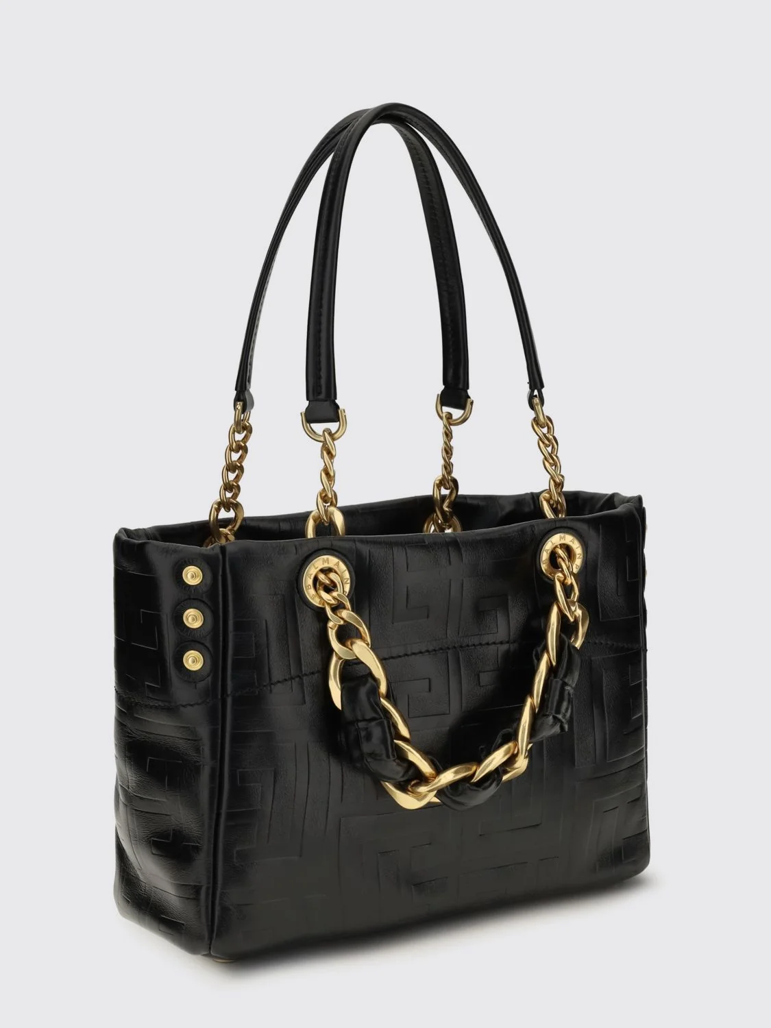 BALMAIN OS 1945 soft calfskin leather tote with pb labyrinth monogram
