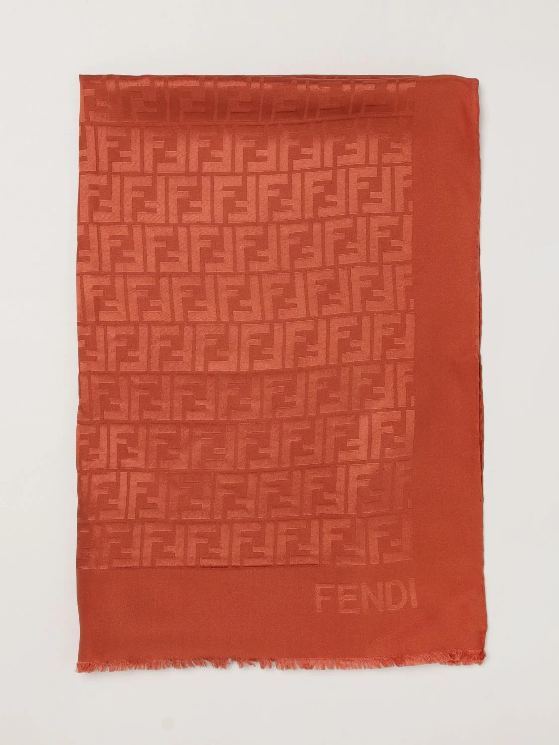 FENDI OS silk scarf with jacquard ff monogram and fringed edges